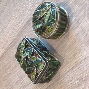 Bamboo Rhinestone Decorative Trinket Boxes Set Of 2